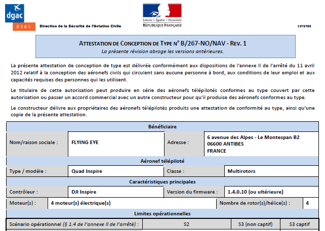 certificat homologation drone